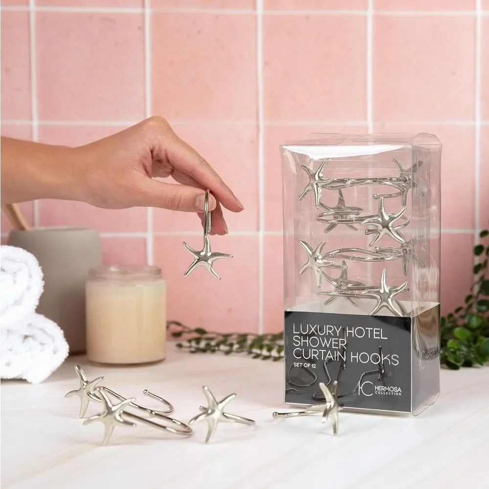 Luxury Silver Starfish Shower Curtain Hooks